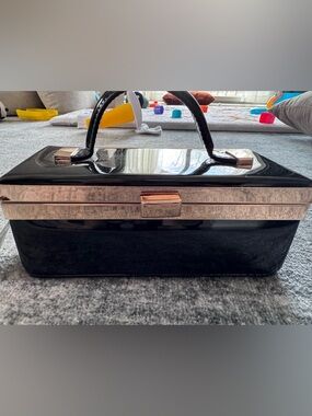 Black Patent Top-Handle Women's Bag with Rose Gold Hardware